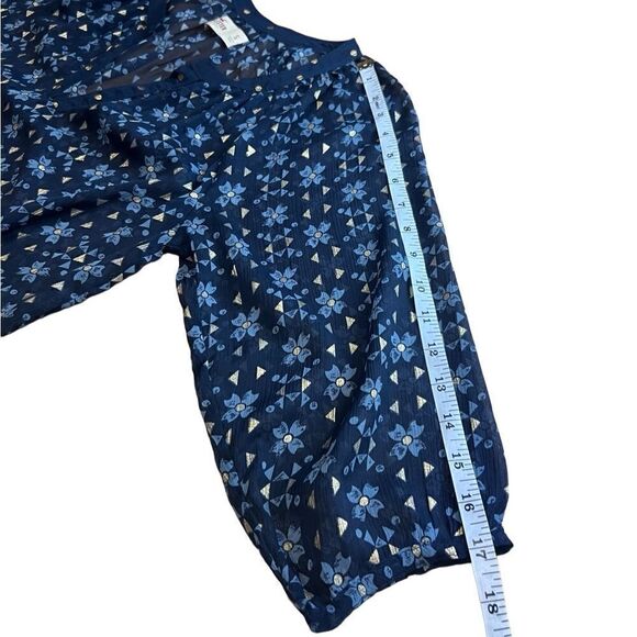 Hollister Boho Peasant Blouse Chiffon 3/4 Sleeve blue Size Small - Picture 13 of 16